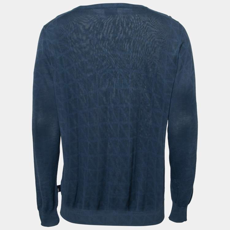 Pre Owned Armani Collezioni Blue Knit Crew Neck Long Sleeve Sweater S