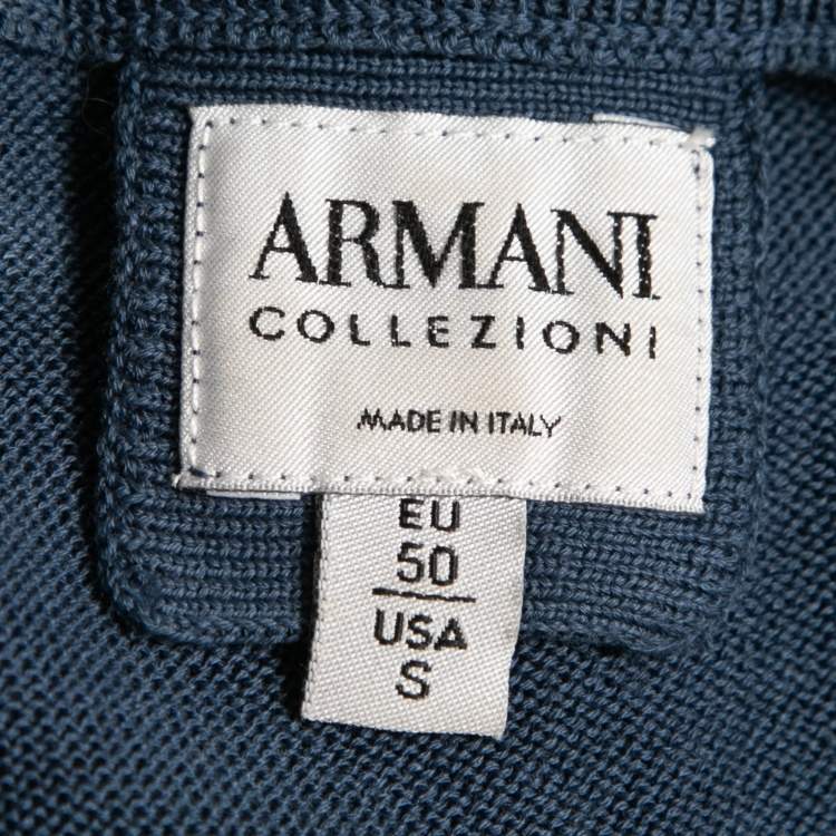 Pre Owned Armani Collezioni Blue Knit Crew Neck Long Sleeve Sweater S