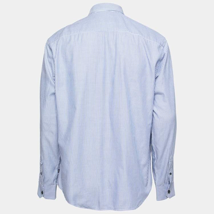 Pre Owned Armani Collezioni Blue Striped Cotton Long-Sleeve Button Front Shirt XL