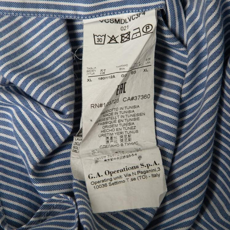 Pre Owned Armani Collezioni Blue Striped Cotton Long-Sleeve Button Front Shirt XL