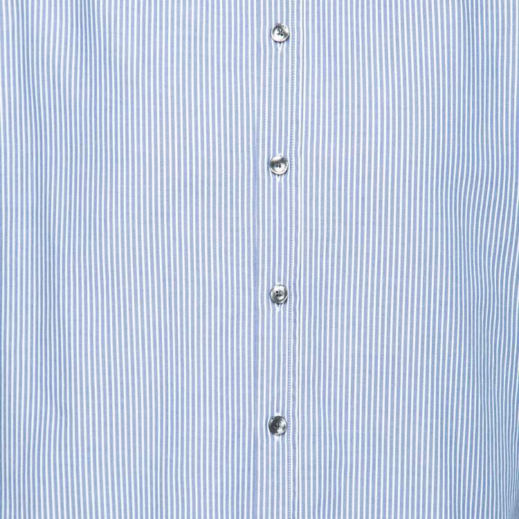 Pre Owned Armani Collezioni Blue Striped Cotton Long-Sleeve Button Front Shirt XL