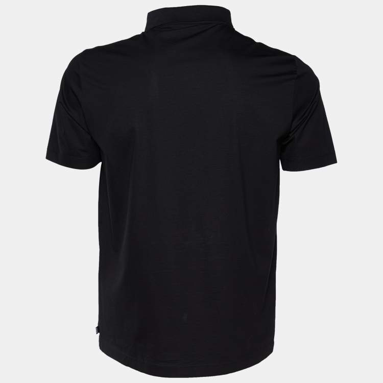 Pre Owned Armani Collezioni Black Cotton Knit Polo T-Shirt L