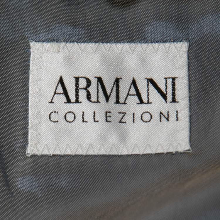 Pre Owned Armani Collezioni Beige Wool & Linen Herringbone Blazer L