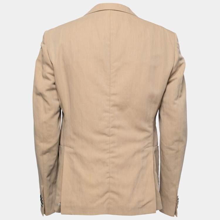 Pre Owned Armani Collezioni Beige Wool & Linen Herringbone Blazer L
