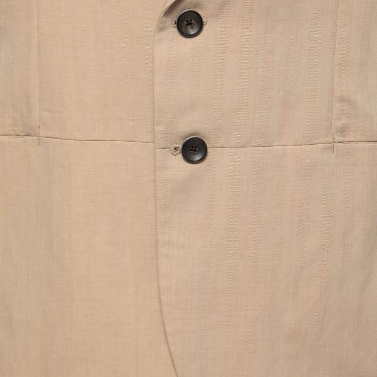 Pre Owned Armani Collezioni Beige Wool & Linen Herringbone Blazer L