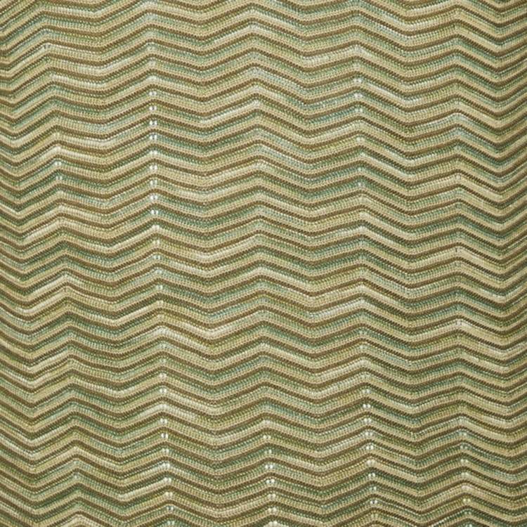 Pre Owned Armani Collezioni Green  Patterned Cotton Knit V-Neck Sweater 3XL