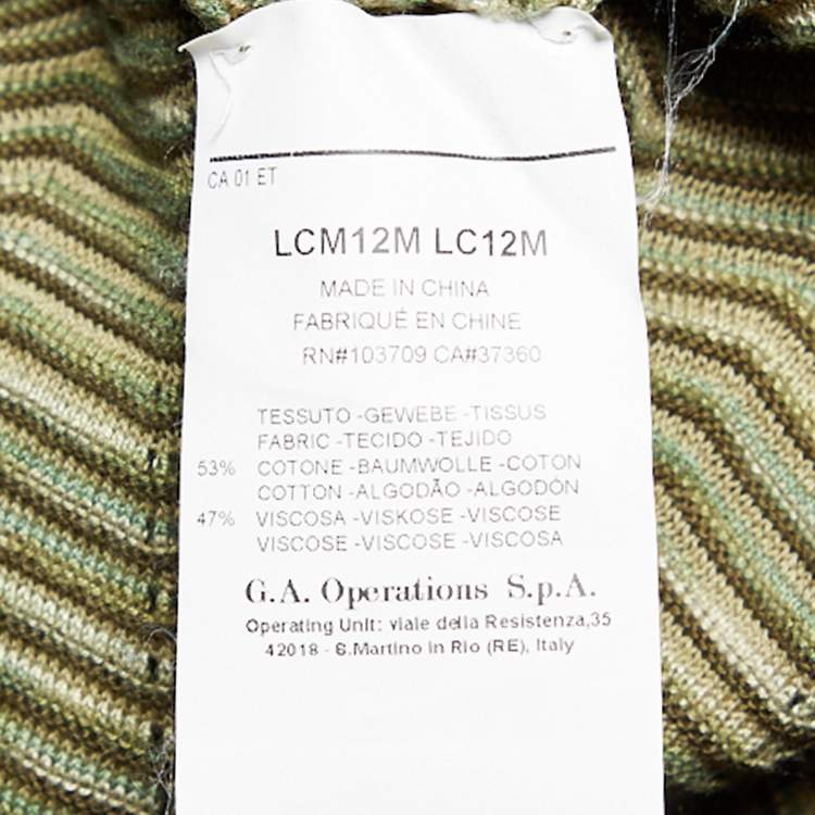 Pre Owned Armani Collezioni Green  Patterned Cotton Knit V-Neck Sweater 3XL