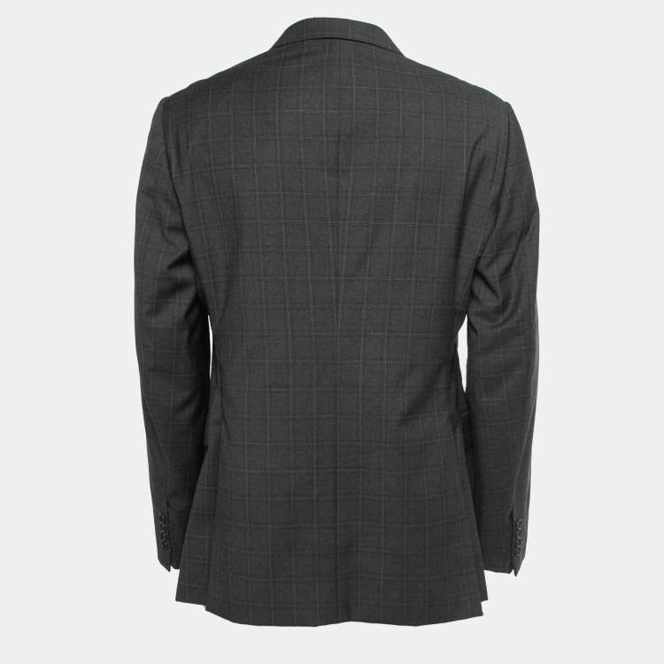 Pre Owned Armani Collezioni Grey Checked Wool Single Breasted Blazer XXL