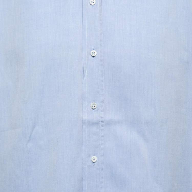 Pre Owned Armani Collezioni Blue Cotton Full Sleeve Shirt M