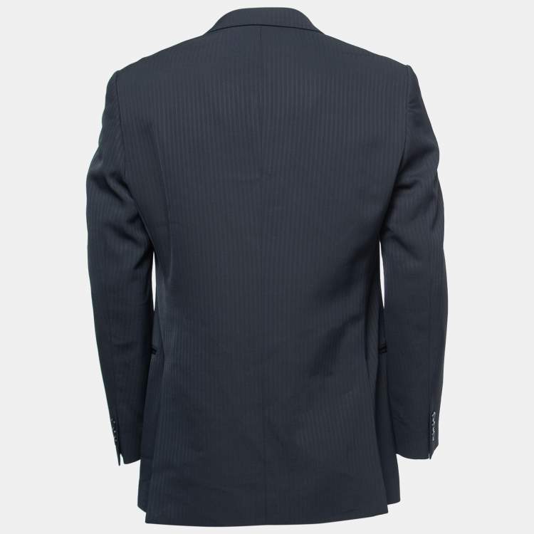 Pre Owned Armani Collezioni Midnight Blue Striped Wool Blend Single-Breasted Blazer XL