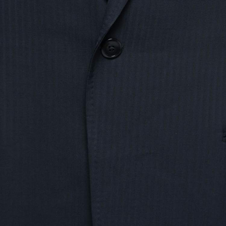 Pre Owned Armani Collezioni Midnight Blue Striped Wool Blend Single-Breasted Blazer XL