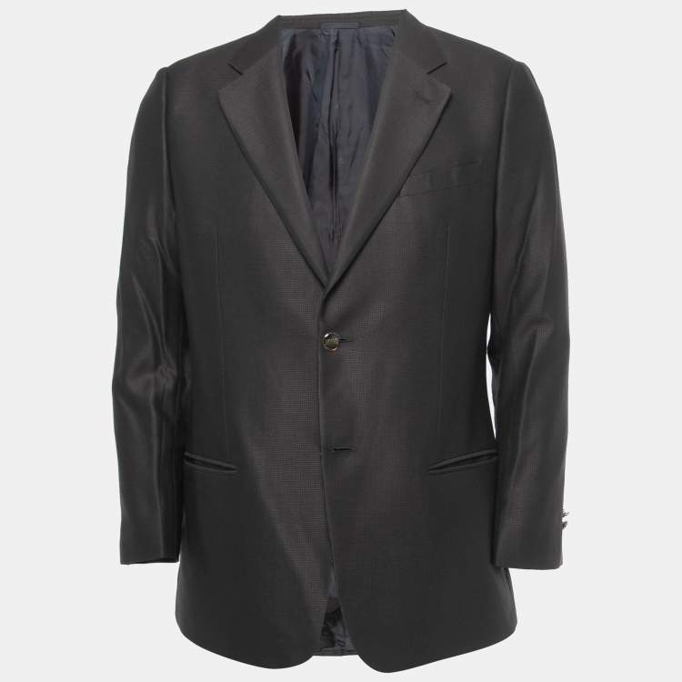 Armani Collezioni Black Textured Wool Single Breasted Blazer XL