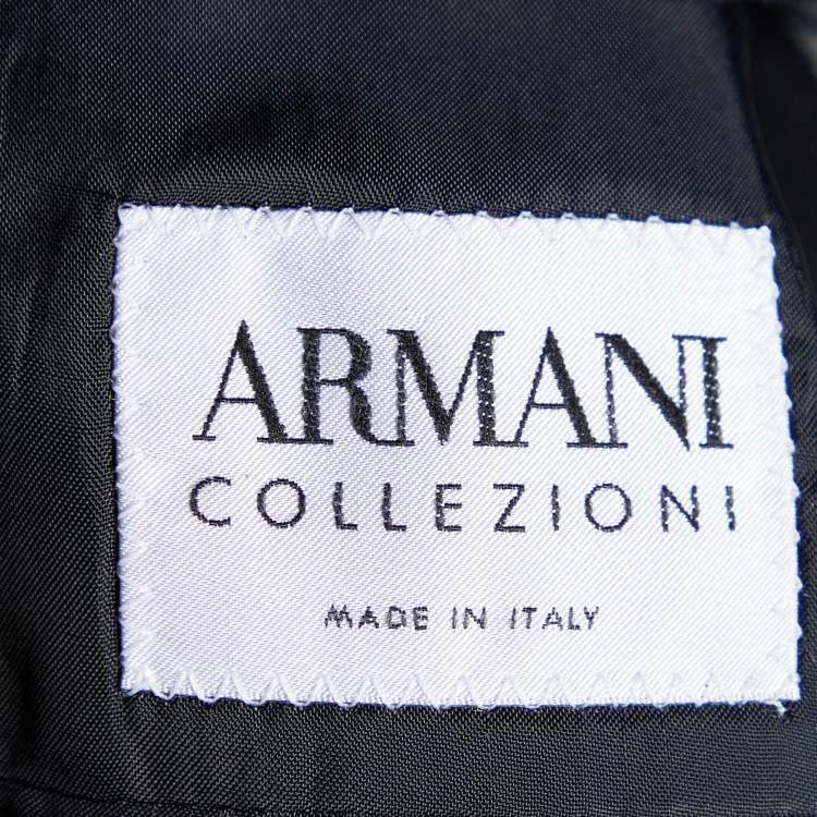 Pre Owned Armani Collezioni Navy Blue Patterned Wool & bamboo Blazer XL