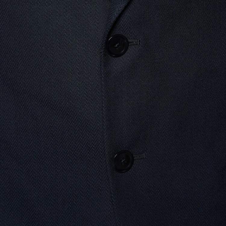 Pre Owned Armani Collezioni Navy Blue Patterned Wool & bamboo Blazer XL