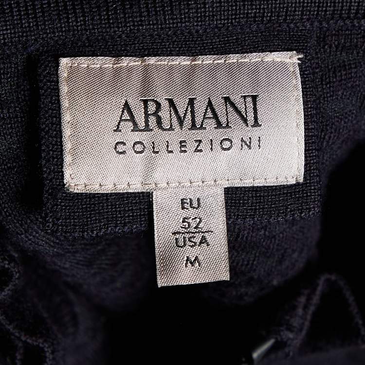 مملوكة مسبقًا Armani Collezioni Navy Blue textured Wool Knit Jacket XL