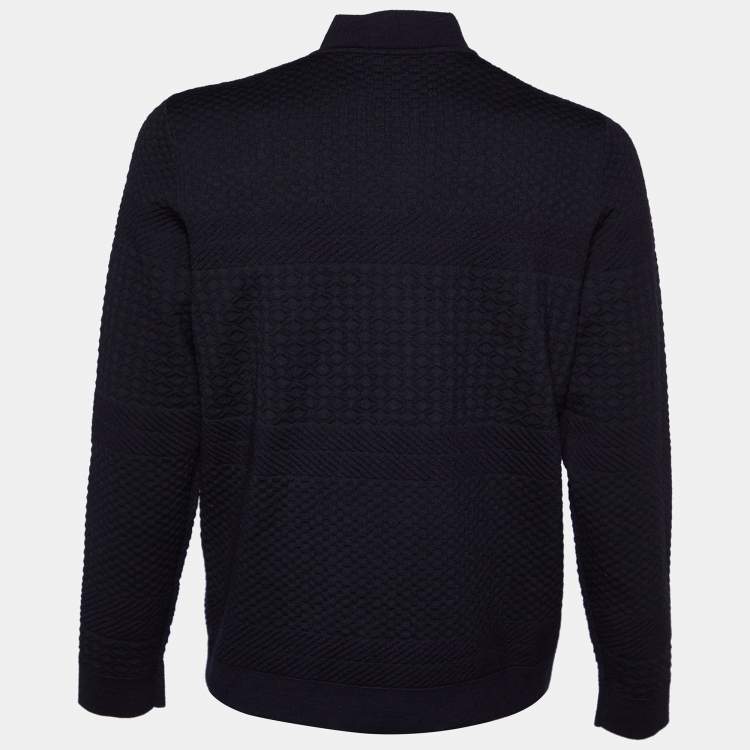 Armani Collezioni Navy Blue textured Wool Knit Jacket XL Armani