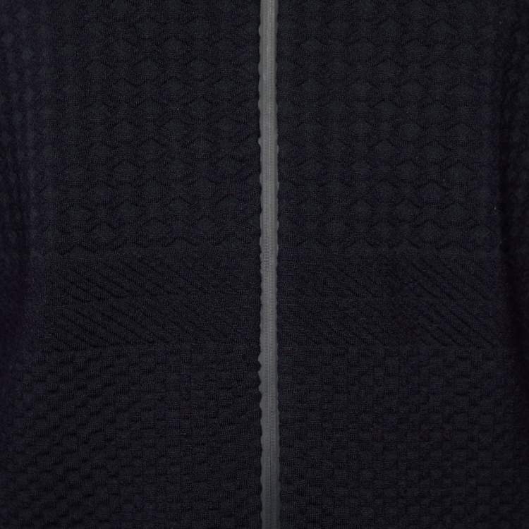 مملوكة مسبقًا Armani Collezioni Navy Blue textured Wool Knit Jacket XL