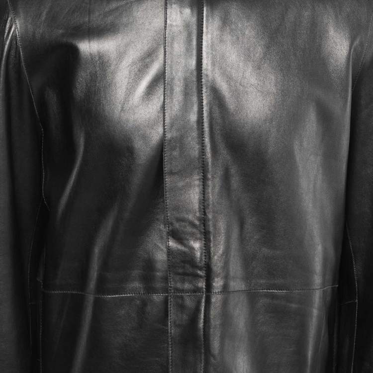 Pre Owned Armani Collezioni Black Leather Zip Front Jacket L