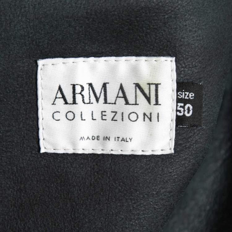 Pre Owned Armani Collezioni Black Leather Zip Front Jacket L