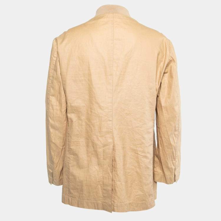 Pre Owned Armani Collezioni Beige Linen Zip Front Coat XXL