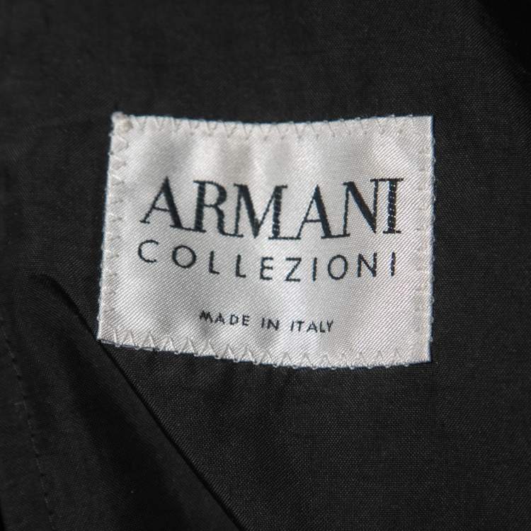 Pre Owned Armani Collezioni Black Textured Cotton Zip Front Jacket L