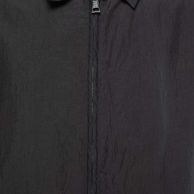 Pre Owned Armani Collezioni Black Textured Cotton Zip Front Jacket L
