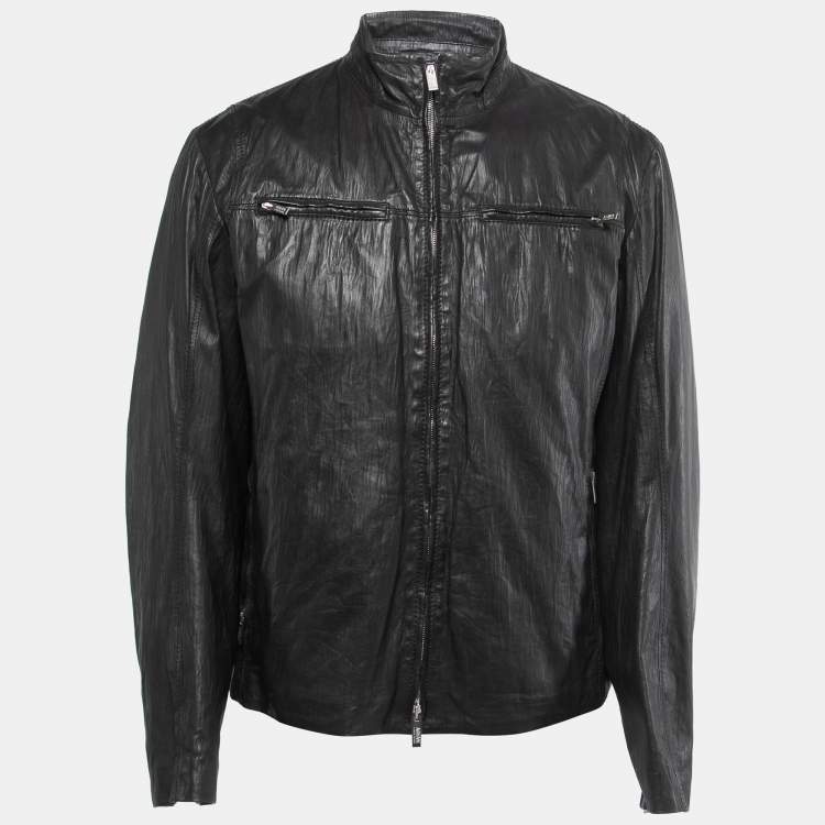 Armani Collezioni Black Leather Zip Front Jacket XL Armani Collezioni | The  Luxury Closet