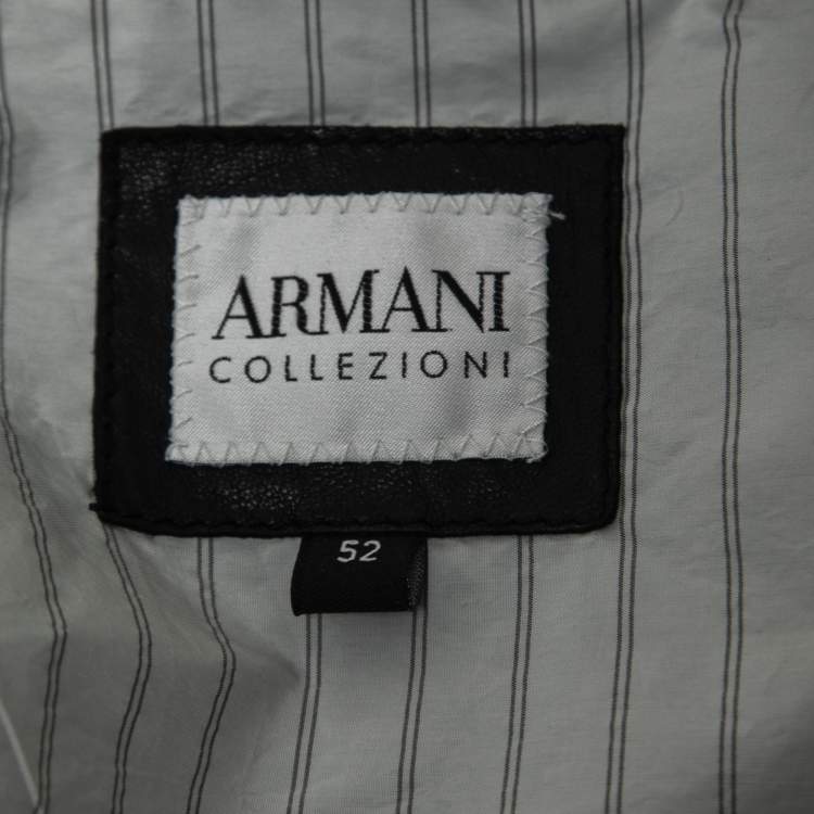 مملوكة مسبقًا Armani Collezioni Black Leather Zip Front Jacket XL