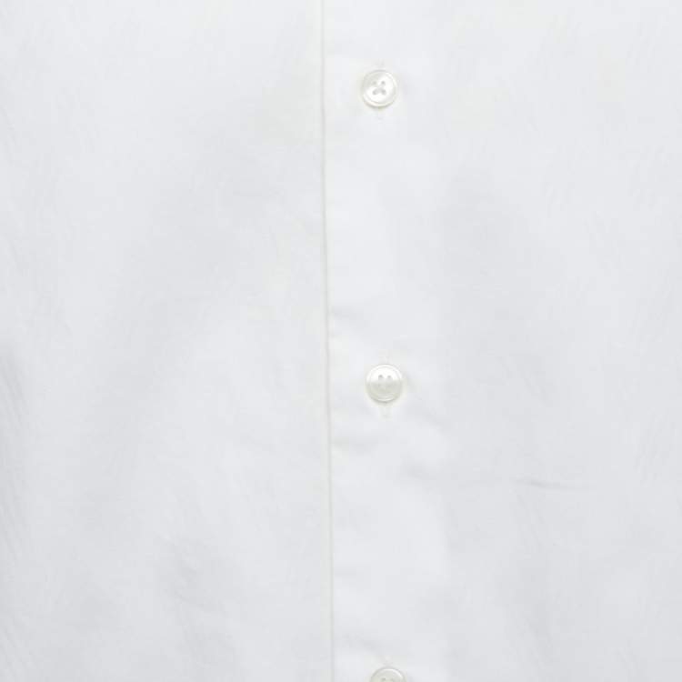 Pre Owned Armani Collezioni White Patterned Cotton Full Sleeve Shirt L