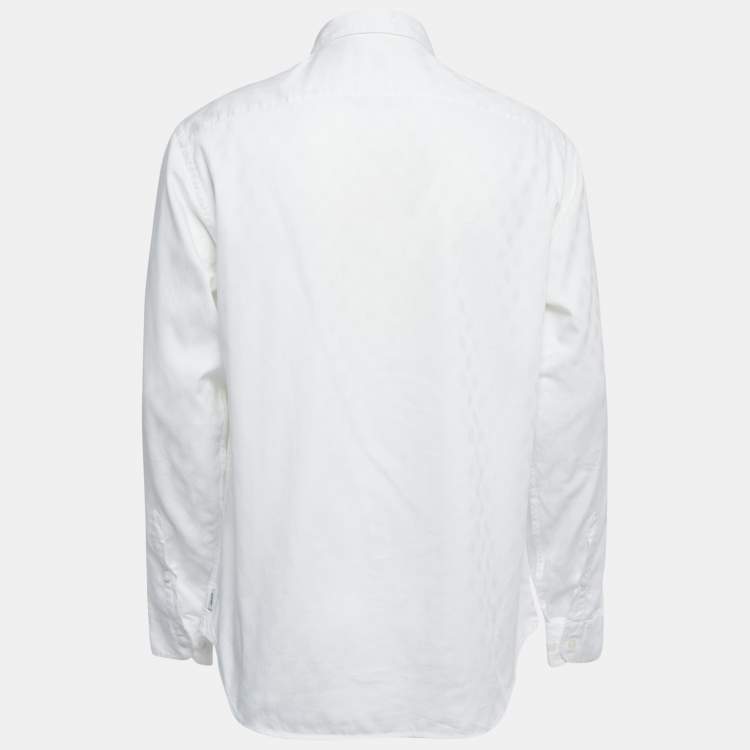Pre Owned Armani Collezioni White Patterned Cotton Full Sleeve Shirt L