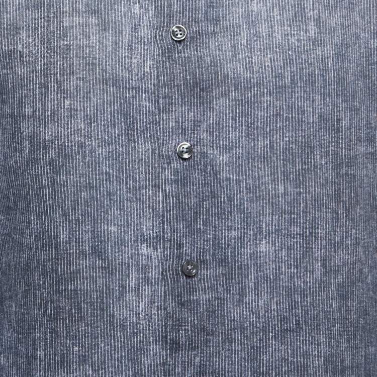 Pre Owned Armani Collezioni Grey Striped Cotton Button Front Full Sleeve Shirt S