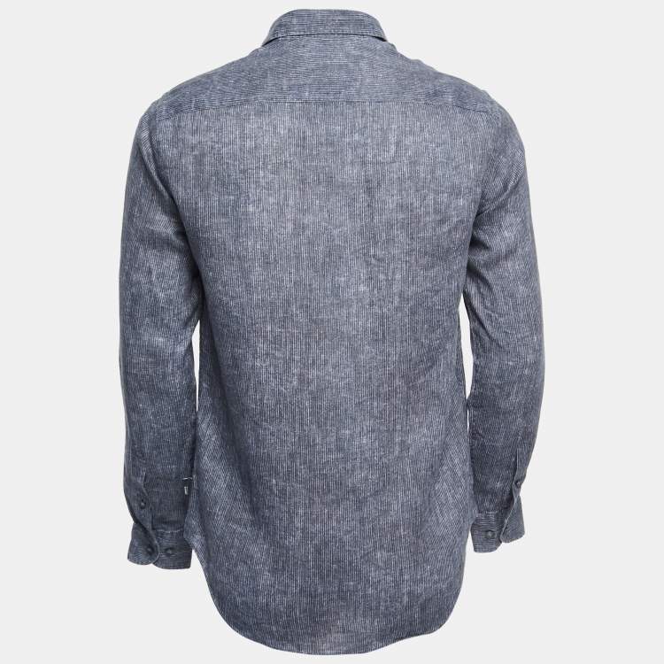 Pre Owned Armani Collezioni Grey Striped Cotton Button Front Full Sleeve Shirt S