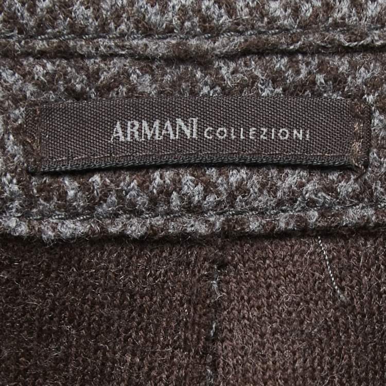 Pre Owned Armani Collezioni Grey Patterned Wool Single Breasted Jacket 4XL