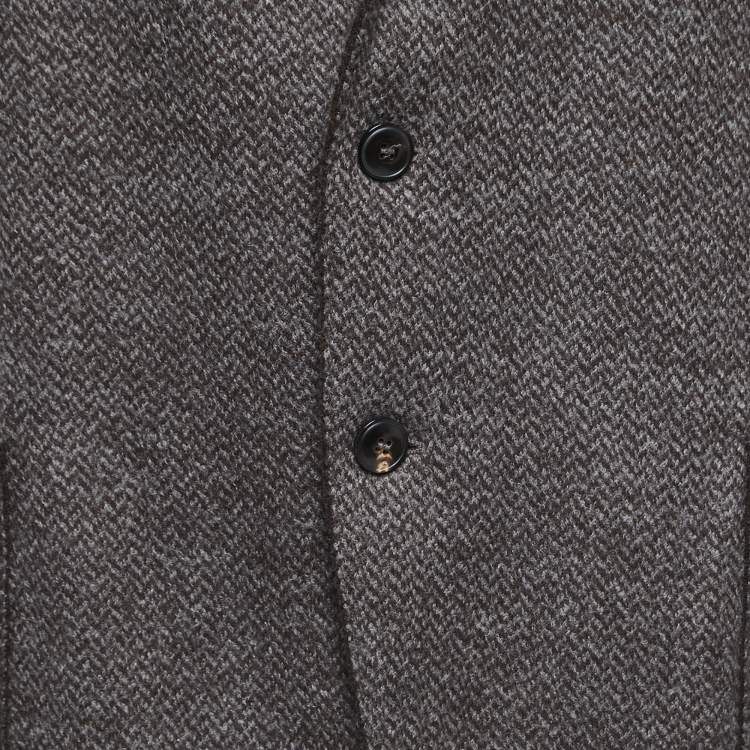 Pre Owned Armani Collezioni Grey Patterned Wool Single Breasted Jacket 4XL