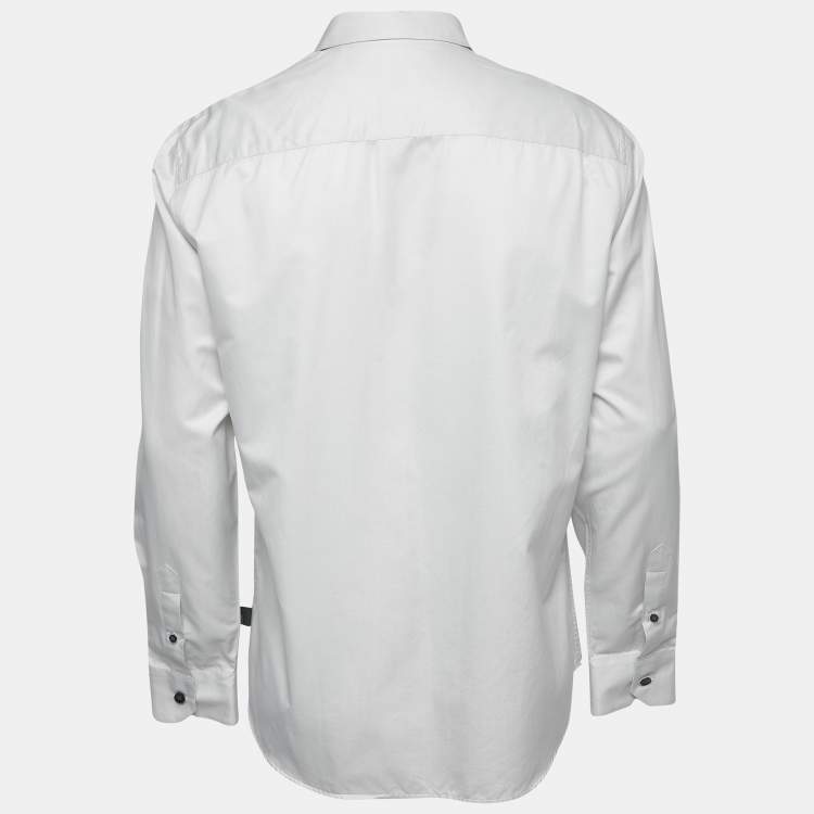 Pre Owned Armani Collezioni Grey Cotton Button Front Full Sleeve Shirt L