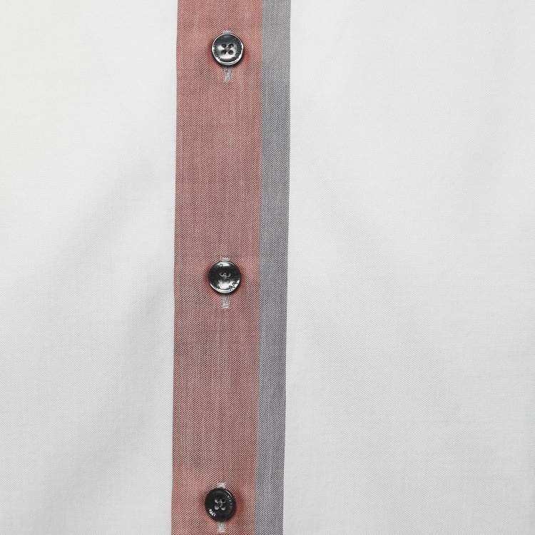 Pre Owned Armani Collezioni Grey Cotton Button Front Full Sleeve Shirt L