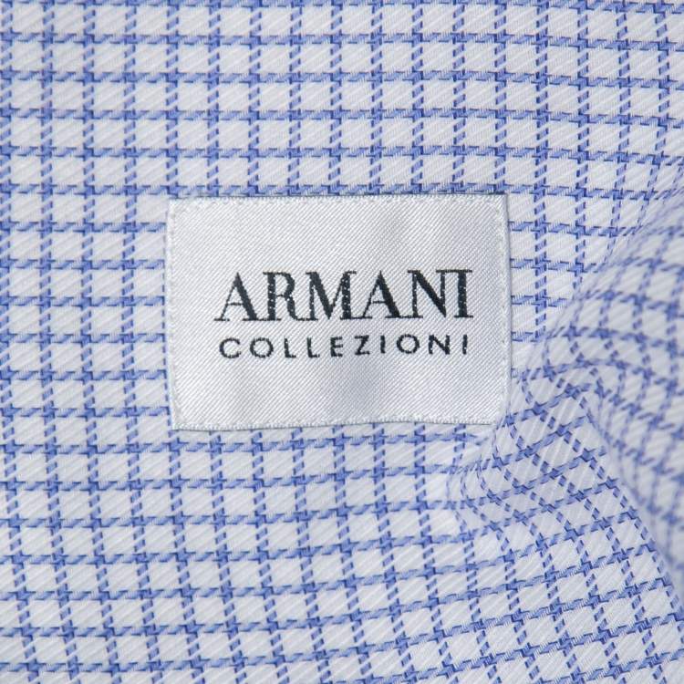Pre Owned Armani Collezioni Blue Checked Cotton Button Front Full Sleeve Shirt M