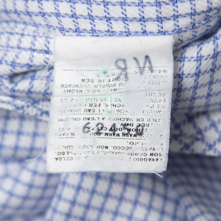 Pre Owned Armani Collezioni Blue Checked Cotton Button Front Full Sleeve Shirt M