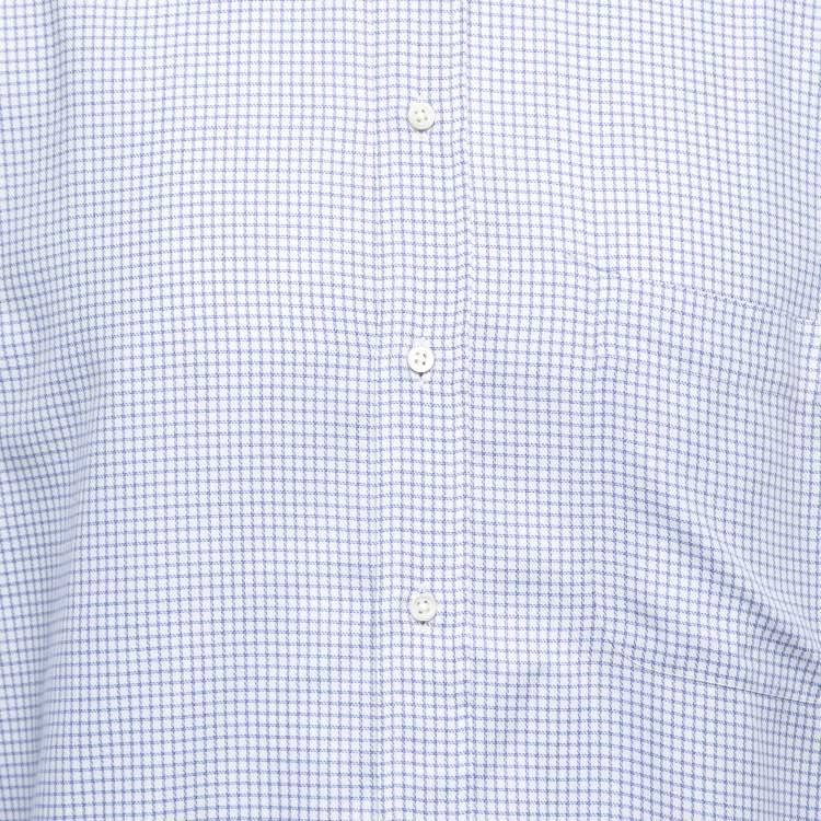 Pre Owned Armani Collezioni Blue Checked Cotton Button Front Full Sleeve Shirt M