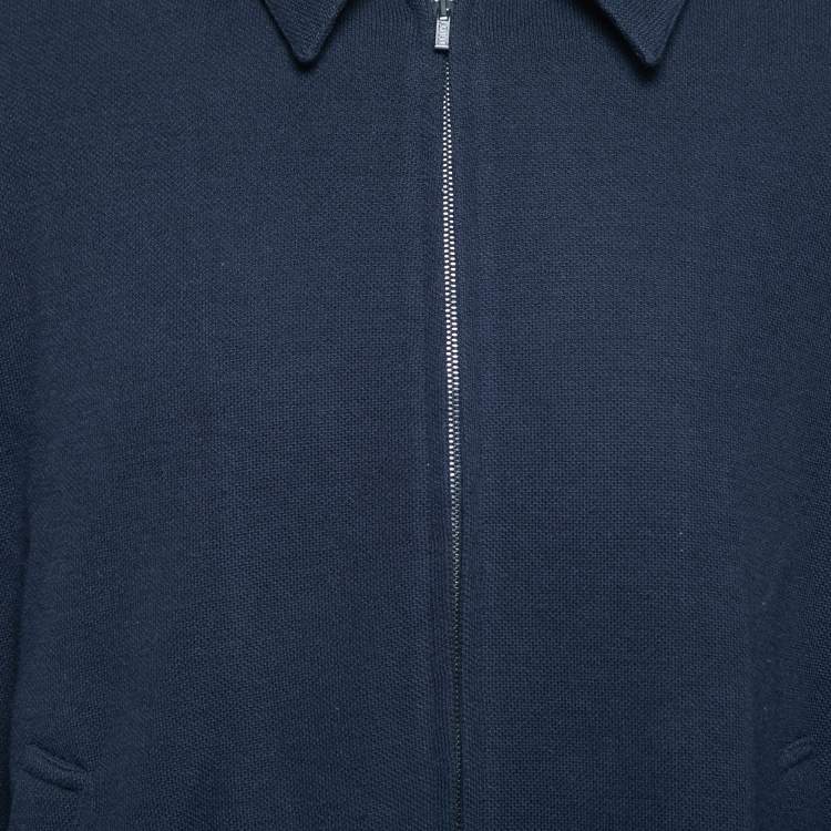 Pre Owned Armani Collezioni Navy Blue Wool & Acrylic Zip Front Jacket XXL