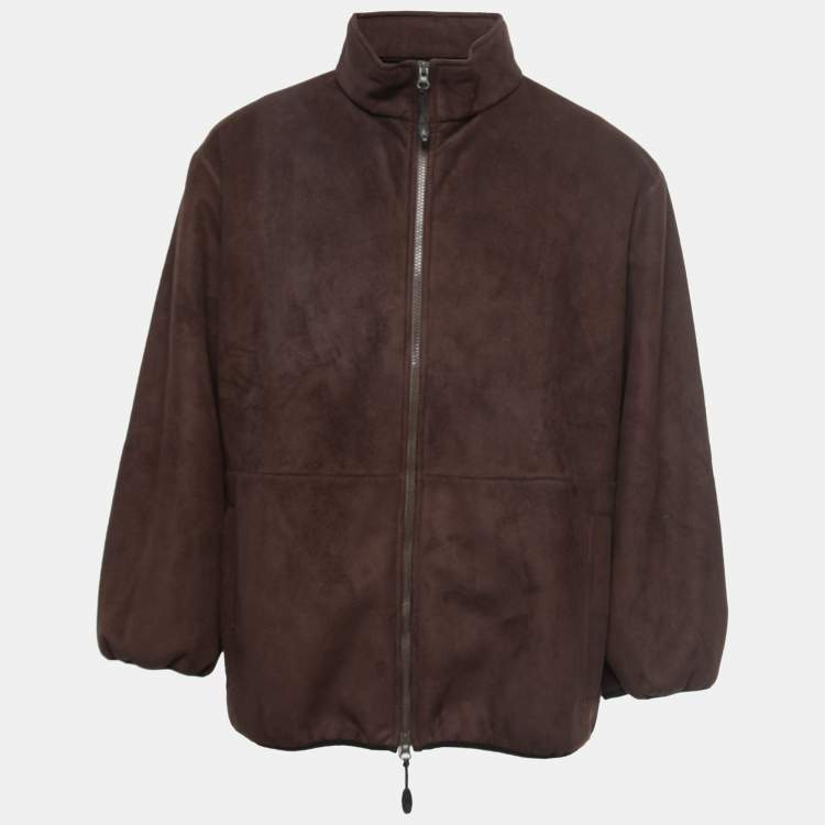 Armani Collezioni Vintage Brown Faux Suede Zip Front Jacket XXL