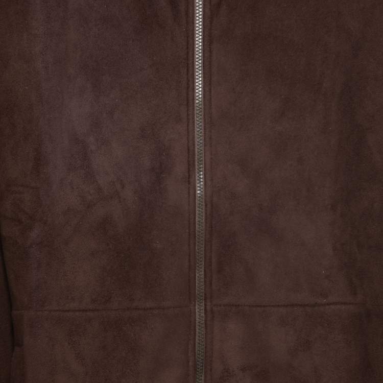 Pre Owned Armani Collezioni Vintage Brown Faux Suede Zip Front Jacket XXL