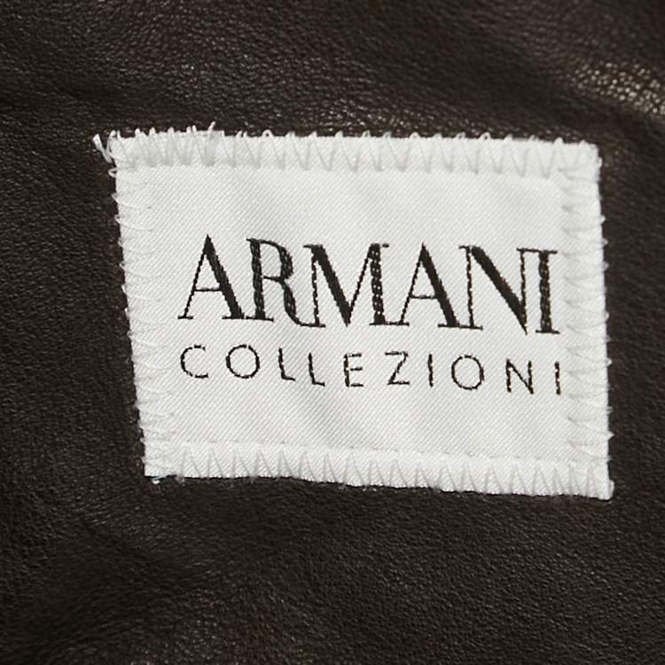 Pre Owned Armani Collezioni Brown Lambskin Leather Zip-Up Jacket S