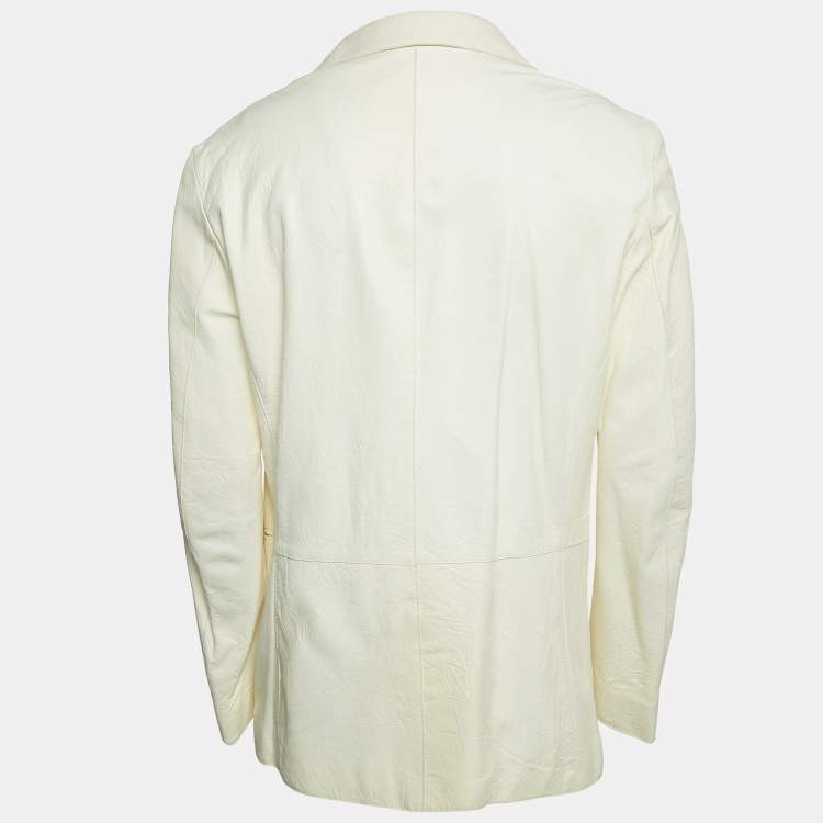 Pre Owned Armani Collezioni White Leather Buttoned Jacket XL