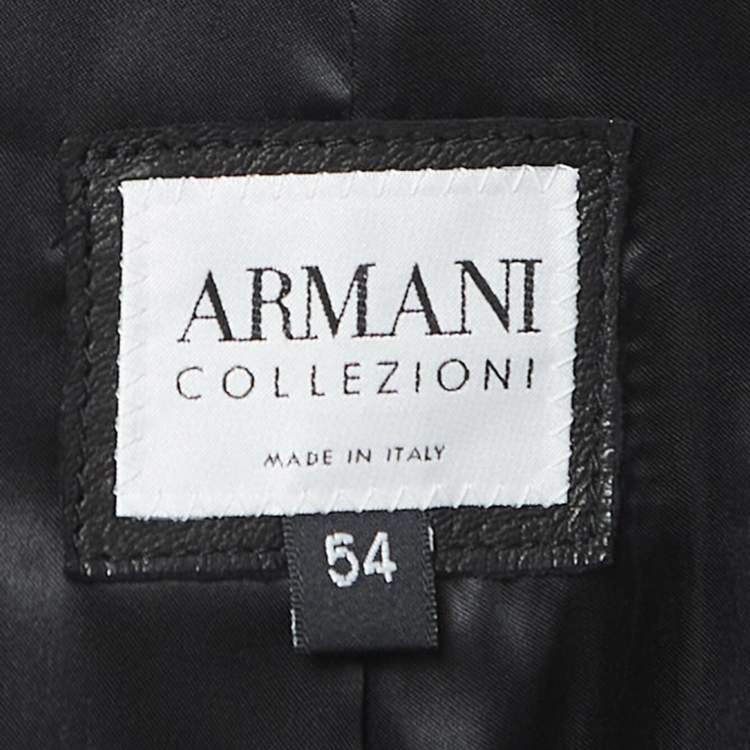 مملوكة مسبقًا Armani Collezioni Black Crinkled Leather Buttoned Jacket XXL