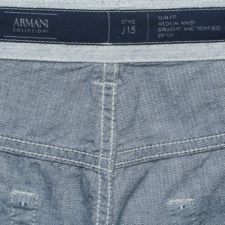 Pre Owned Armani Collezioni Light Blue Denim Slim Fit Jeans M Waist 33''
