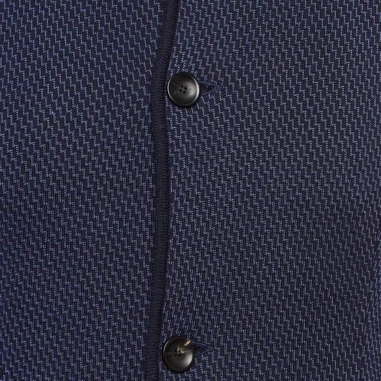 Pre Owned Armani Collezioni Navy Blue Patterned Wool Blend Buttoned Jacket L