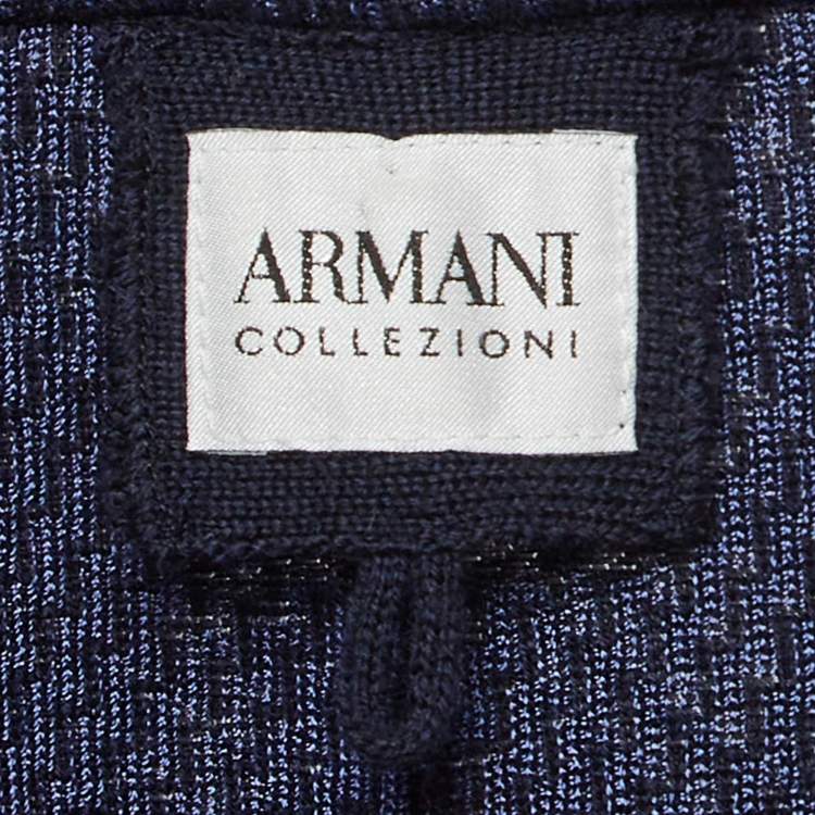 Pre Owned Armani Collezioni Navy Blue Patterned Wool Blend Buttoned Jacket L