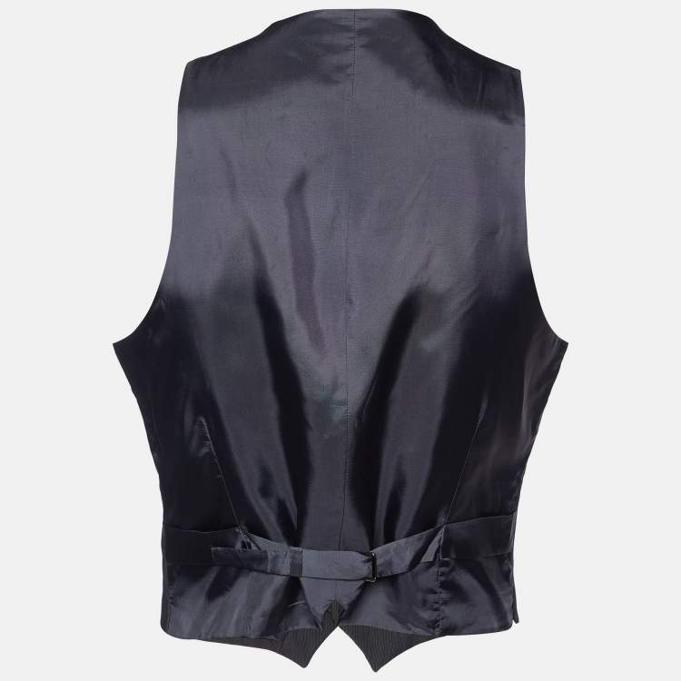 Pre Owned Armani Collezioni Grey Striped Wool Blend Vest L