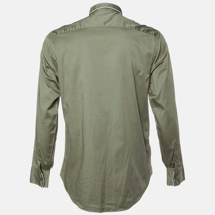 Pre Owned Armani Collezioni Khaki Green Cotton Long Sleeve Shirt M